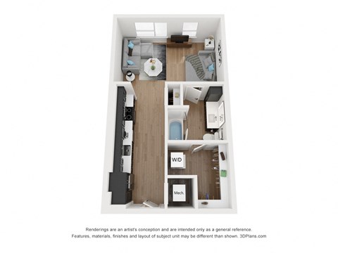 Floor plan for studio, 1 bath, 558 sqft